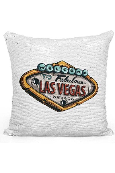 Generic Las Vegas Nevada Themed Sequin Decorative Throw Pillow White/Red/Silv...