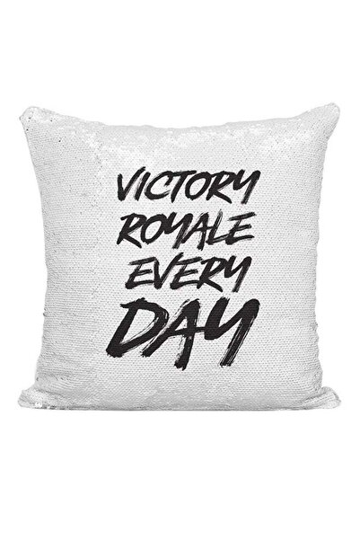 Generic Victory Royale Everyday Sequined Cushion Silver/White/Black 16x16inch
