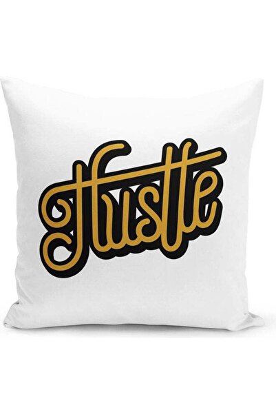 Generic Hustle Printed Decorative Throw Pillow White/Gold 40x40cm