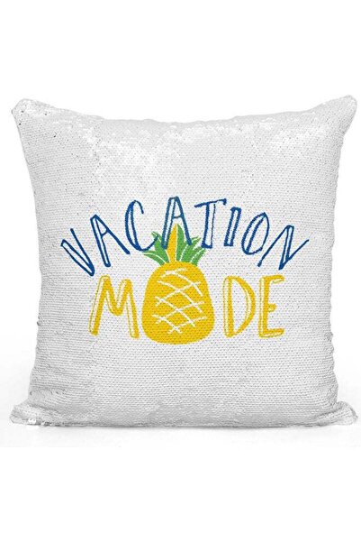 Generic Vacation Mode Themed Sequin Decorative Throw Pillow White/Yellow/Blue...