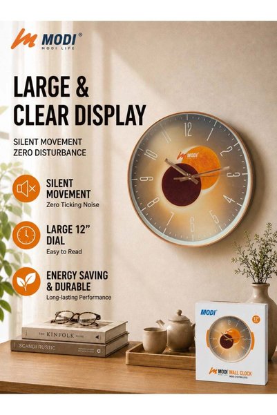 Generic MODI 12-Inch Silent Non-Ticking Round Wall Clock, Battery Operated An...