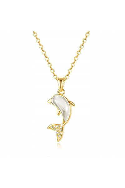 NO BRAND Colier auriu cu delfin, perle și zirconiu, elegant pentru femei, pen...