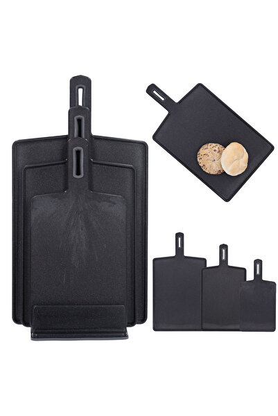 NO BRAND SET 3 TAVĂLĂRĂI DE TĂIȚIAT DIN PLASTIC NEGRU, CU SUPORT, PENTRU BUCĂ...