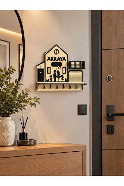 Kişiye Özel İsimli Ahşap Anahtarlık Askılığı Garajlı Müstakil Ev Tasarım 3D MDF Duvar Dekoru