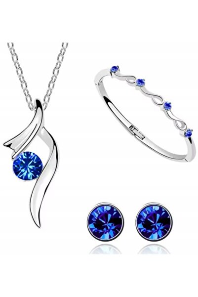 NO BRAND Set de argint: Colier, cercei, brățară, safir, placat cu argint
