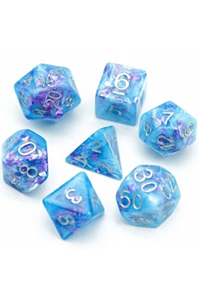NO BRAND Set de 7 zaruri cu fluturi albastru-violet D4-20 K20 RPG D&D MTG BG3