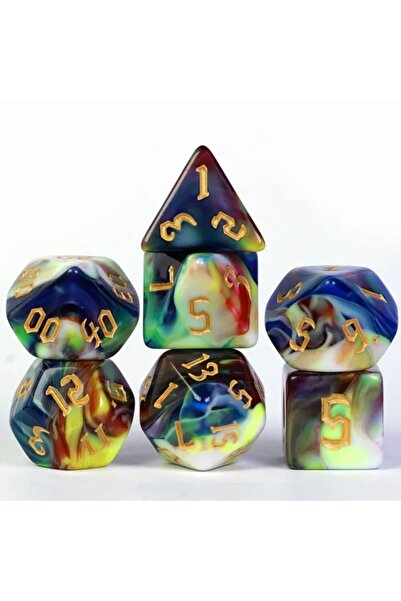 NO BRAND Set de 7 zaruri multicolor cu imprimeu auriu D4-20 K20 pentru RPG D&...