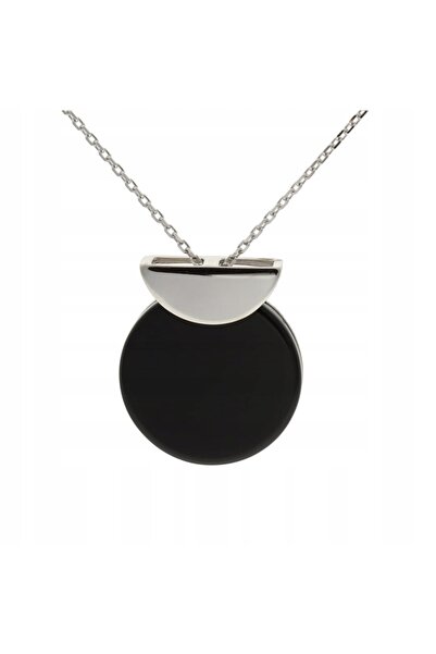 NO BRAND Colier elegant din onix, argintiu