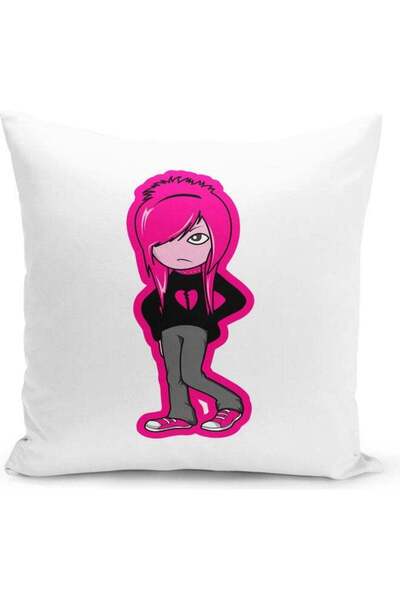 Generic Pink Hair Emo Girl Decorative Pillow Multicolour