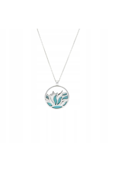 NO BRAND Colier floare lotus turcoaz titan argint