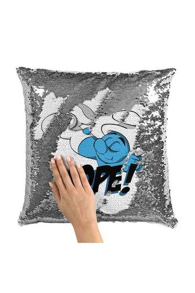 Generic Lazy Smurf Nope Cartoon Sequin Throw Pillow With Stuffing Multicolour...