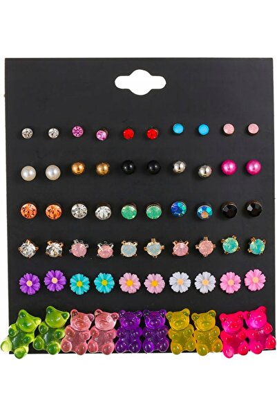 NO BRAND Set de 30 de perechi de cercei tip știft, multicolori, cu perle, str...