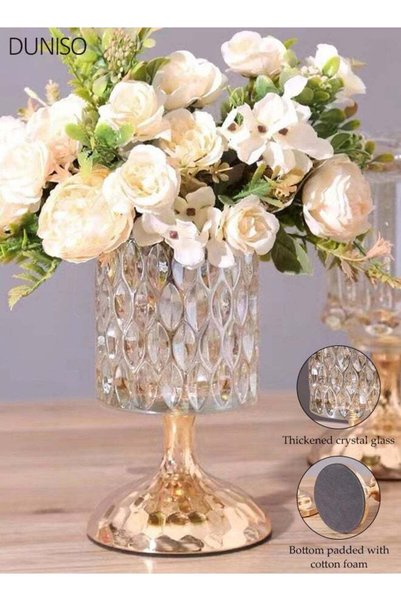 Generic Large Light Golden Base Cylindrical Vase, 20.5cm Tall Crystal Glass H...