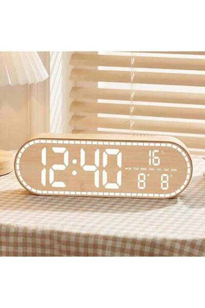 Generic Wood-tone Digital Alarm Clocks for Bedrooms, Dimmable Dual Alarm Cloc...