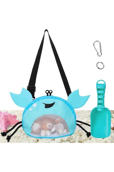 Amoreist AMOR PRESENT Mesh Baby Beach Bag, Shell Collecting Bag with Shovel C...