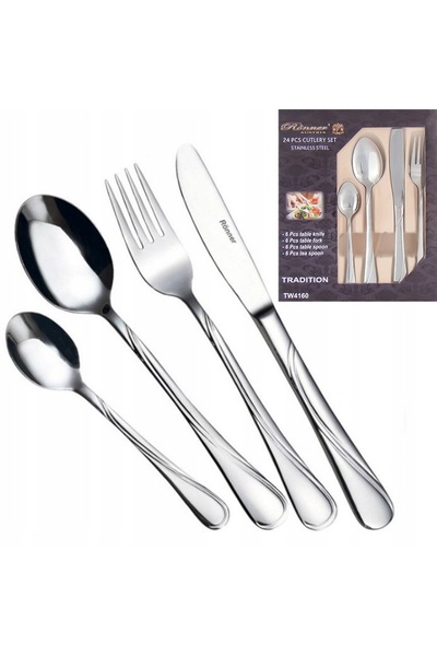 NO BRAND Set complet de tacâmuri 24 piese. Tacâmuri argintii din oțel pentru ...