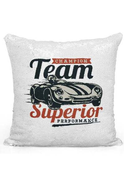 Generic Superior Car Design Themed Sequin Decorative Throw Pillow White/Brown...