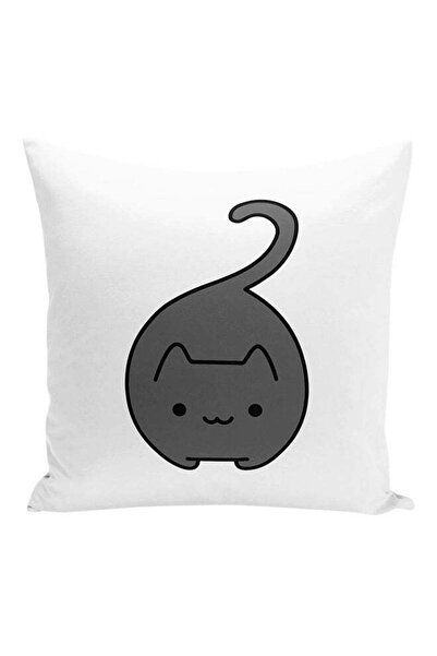 Generic Fatty Kitty Printed Decorative Pillow White/Grey 16x16inch
