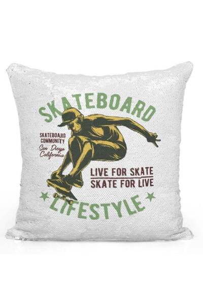Generic Decorative Throw Pillow - Skate Board White/Green/Yellow 16x16inch
