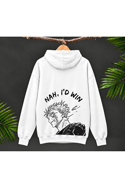 Gojo Satoru Nah I'd Win Anime Baskılı Oversize Kapüşonlu Sweatshirt