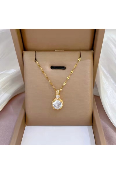 NO BRAND Colier auriu cu piatră mare de zirconiu, zirconiu strălucitor, din o...