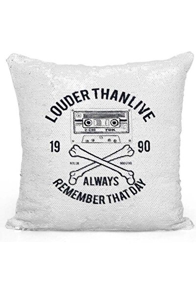 Generic Louder Than Live Printed Sequin Decorative Throw Pillow White/Black/S...