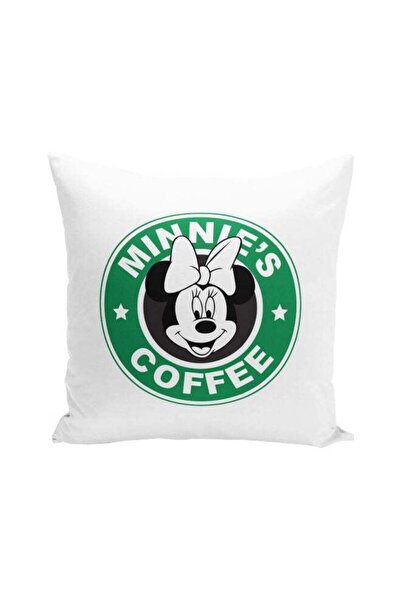 Generic Minnie's Coffee Printed Decorative Pillow White/Green/Black 16x16inch