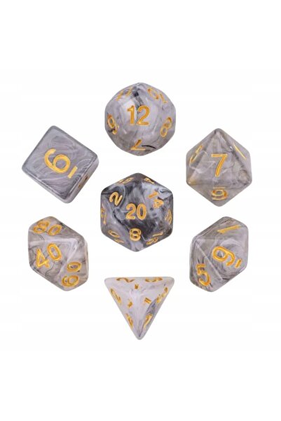 NO BRAND Set de 7 zaruri cu imprimeu negru, gri, auriu D4-20 K20 pentru RPG, ...