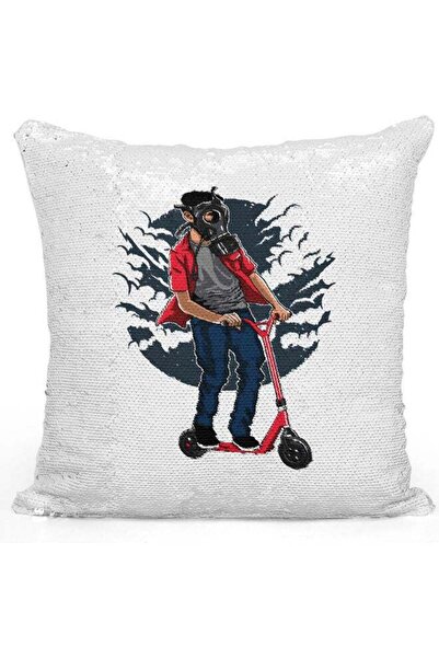 Generic Scootie Themed Sequin Decorative Throw Pillow White/Red/Silver 40x40cm
