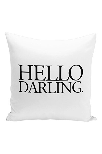 Generic Hello Darling Printed Decorative Pillow White/Black 16x16inch