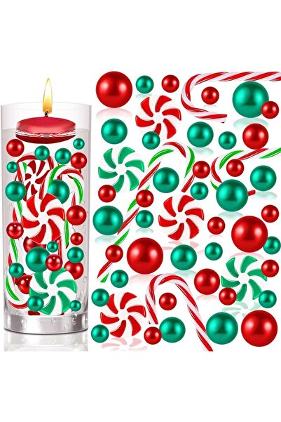 Generic 175-Piece Christmas Vase Filler, Floating Faux Pearls, Green Red Cand...
