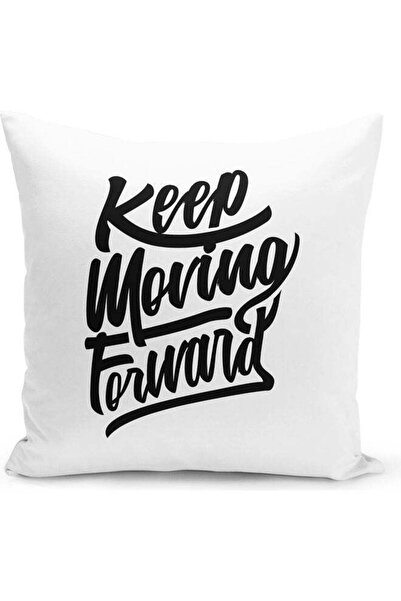 Generic Keep Moving Quote Printed Decorative Throw Pillow White/Black 40x40cm