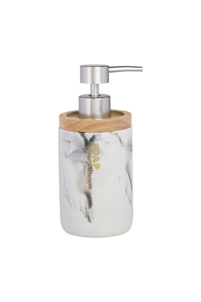 OEM Dozator din Polyresin Alb cu Model Marble & Detalii din Lemn pentru Sapun...