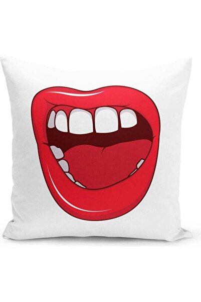 Generic Screaming Lip Decorative Pillow White/Red