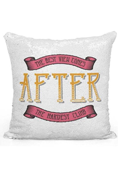 Generic Best View Quote Themed Sequin Decorative Throw Pillow White/Pink/Silv...