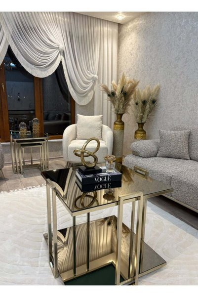 DİZAYNOMİ Bronz Renk Kaplama Metal Çerçeveli Bronz Aynalı İki Katlı Dekoratif...