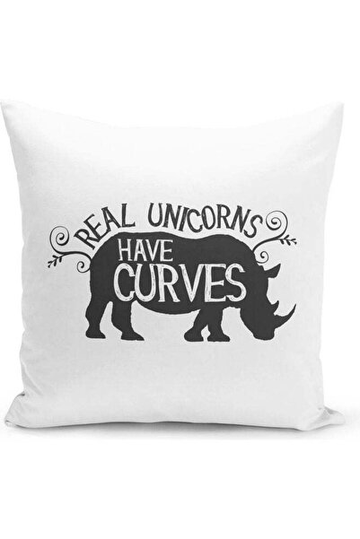 Generic Real Unicorns Have Curves Print Decorative Throw Pillow White/Black