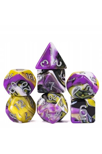 NO BRAND Set de 7 zaruri, imprimeu mov, galben, argintiu, D4-20 K20, pentru R...