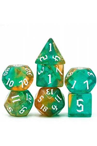 NO BRAND Set de 7 zaruri, imprimate verde, galben, alb, D4-20 K20 RPG D&D MTG...