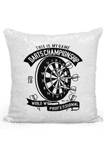 Generic Dart Champion Printed Sequin Decorative Throw Pillow White/Black/Silv...