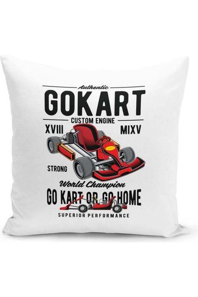 Generic Go Kart Themed Decorative Throw Pillow Multicolour