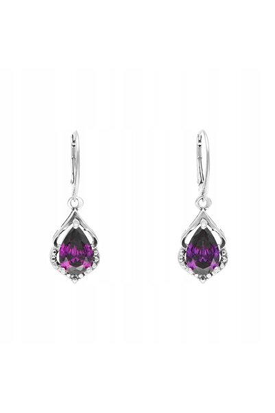 NO BRAND Cercei cu zirconiu cubic violet din argint