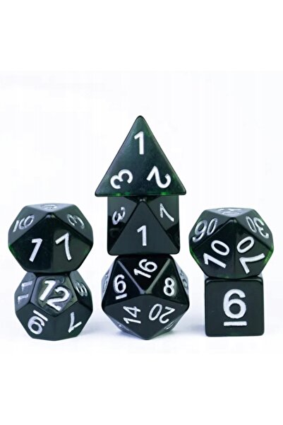NO BRAND Set de 7 zaruri din jad verde închis și negru D4-20 K20 RPG D&D MTG BG3