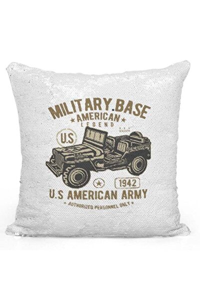 Generic Decorative Throw Pillow - Military Base American Legend Sequin White/...