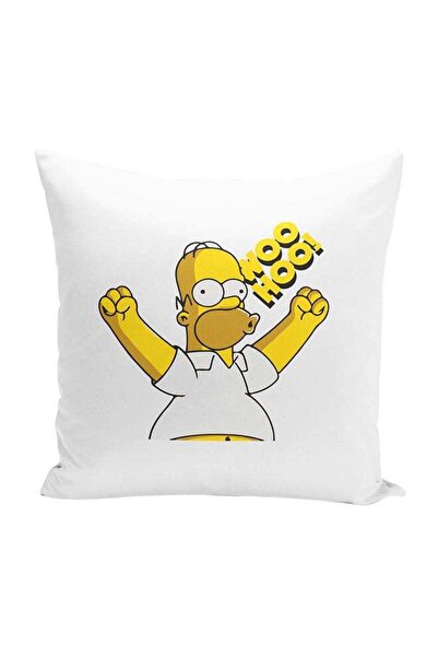 Generic Woo Hoo Homer Simpson Decorative Throw Pillow White/Yellow 16 x 16inch