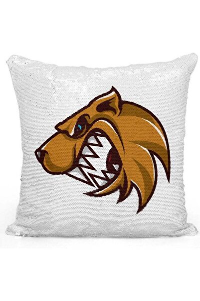 Generic Sports Mascot Themed Sequin Decorative Throw Pillow White/Brown/Silve...