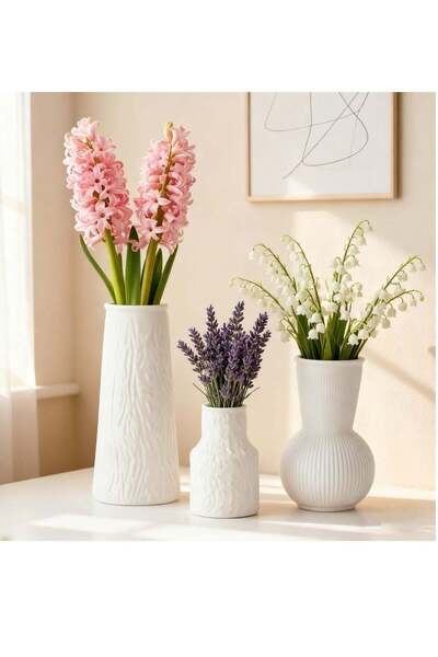 Generic White Ceramic Vases Set of 3, Home Decorative Vase,Rustic Farmhouse D...