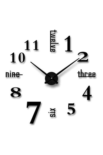 Generic 3D Silent Wall Clock Black 20x20x5cm