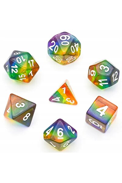 NO BRAND Set de 7 zaruri cu imprimeu curcubeu alb D4-20 K20 RPG D&D MTG Baldu...