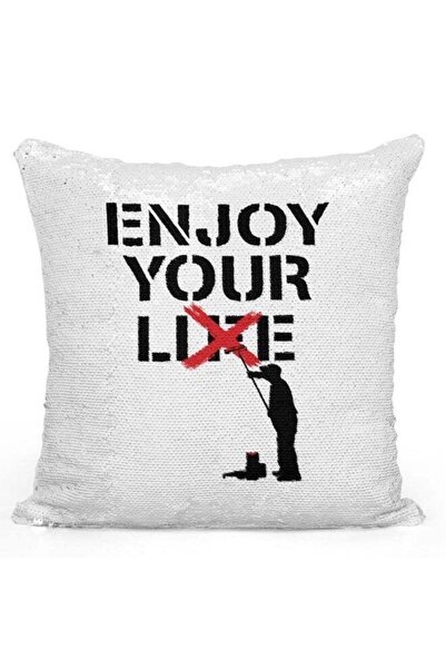 Generic Enjoy Your Life Quote Printed Throw Pillow White/Black 16 x 16inch